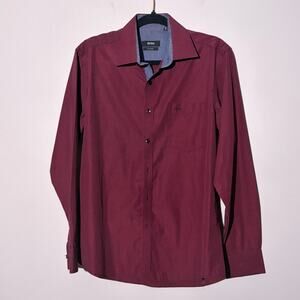 Hugo Boss maroon blue long sleeve button up dress shirt, Men's 40 M